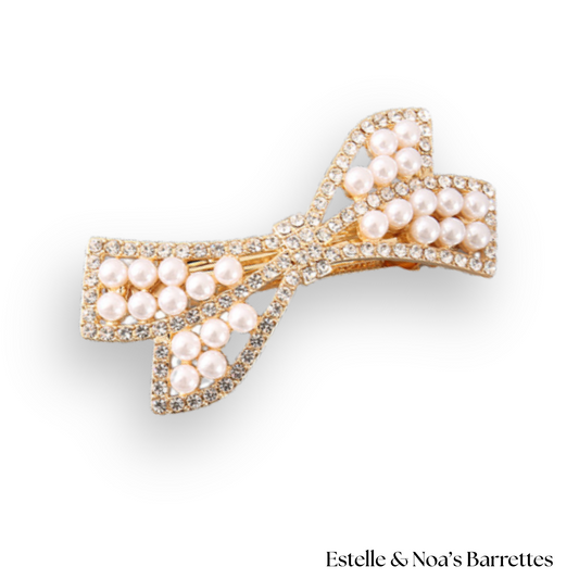 Chérie Pearl Bow Clip | Gold & Crystal