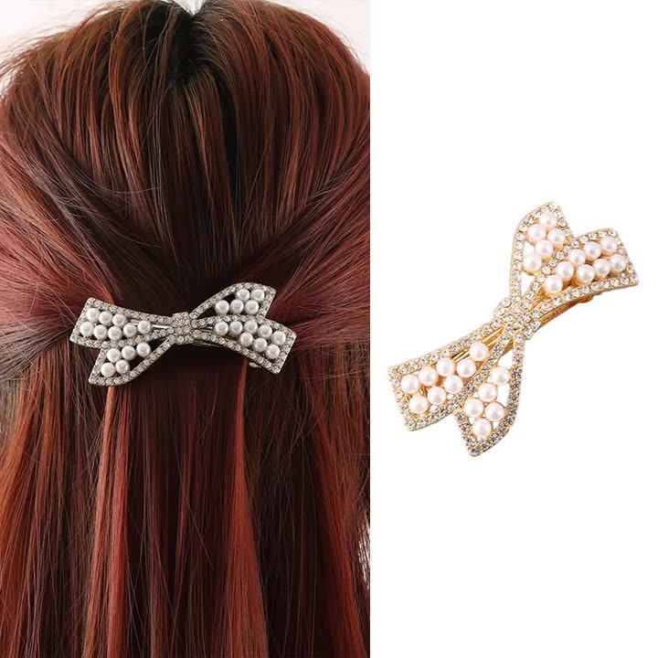 Chérie Pearl Bow Clip | Gold & Crystal