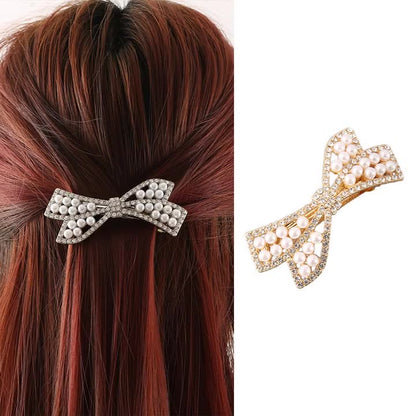 Chérie Pearl Bow Clip | Gold & Crystal
