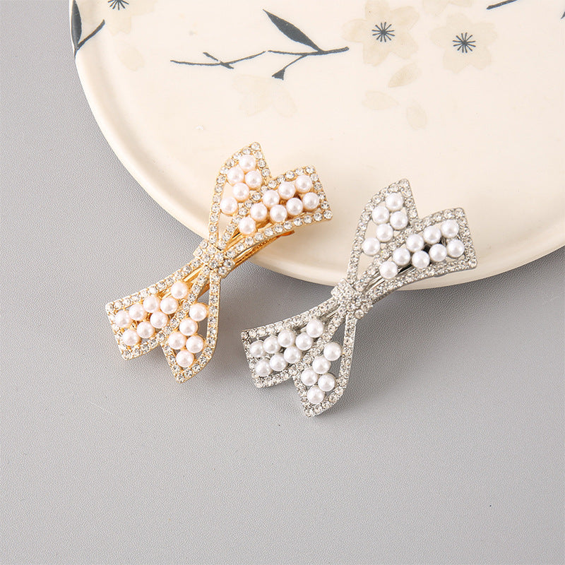 Chérie Pearl Bow Clip | Gold & Crystal