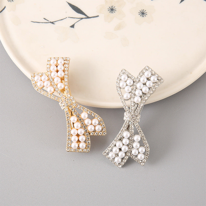 Chérie Pearl Bow Clip | Gold & Crystal