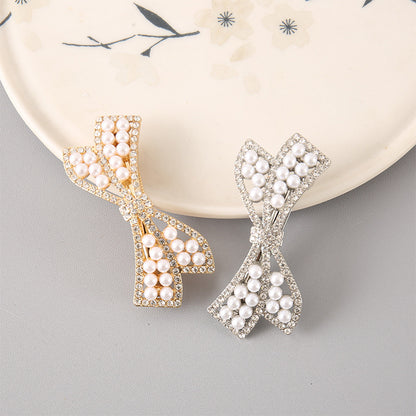 Chérie Pearl Bow Clip | Gold & Crystal